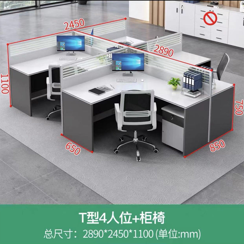 Modern minimalist office desk and chair set - 3-seat office table for office, finance department, and staff workstations