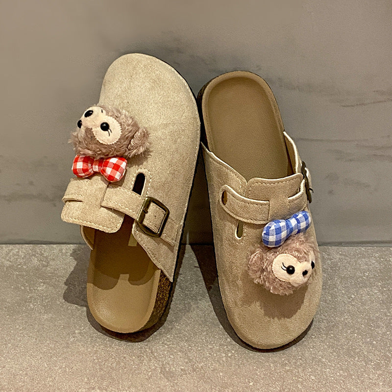 New arrival lazy shoes birkenstock slippers for women spring autum home non-slipoutwear cartoon stylish toe-cap half slippers wholesale
