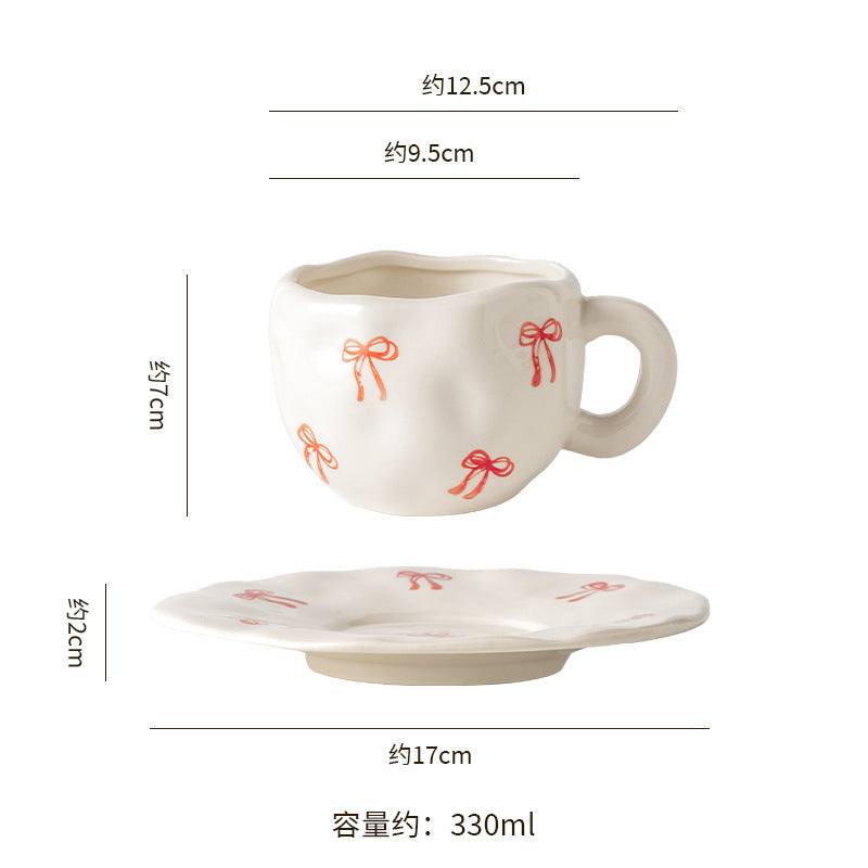Ins small clear hand-painted ceramic asymmetrical cup and saucer stylishniche style girls ceramic afternoon tea milk coffee cup
