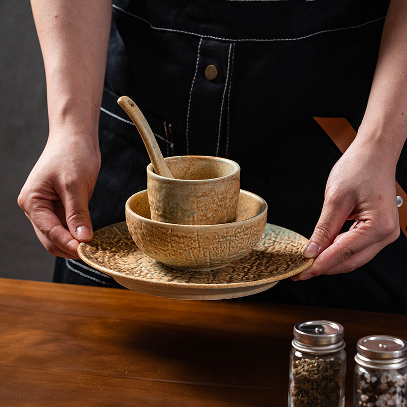 Japanese retro kiln-change exquisite afternoon tea solo serving stylish plating restaurant hotel high-value bowl, plate, and dish set