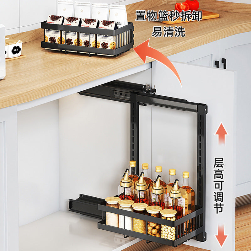Pull-out kitchen rack, cabinet inner sink pull basket, multi-functional adjustable drawer type seasoning storage rack