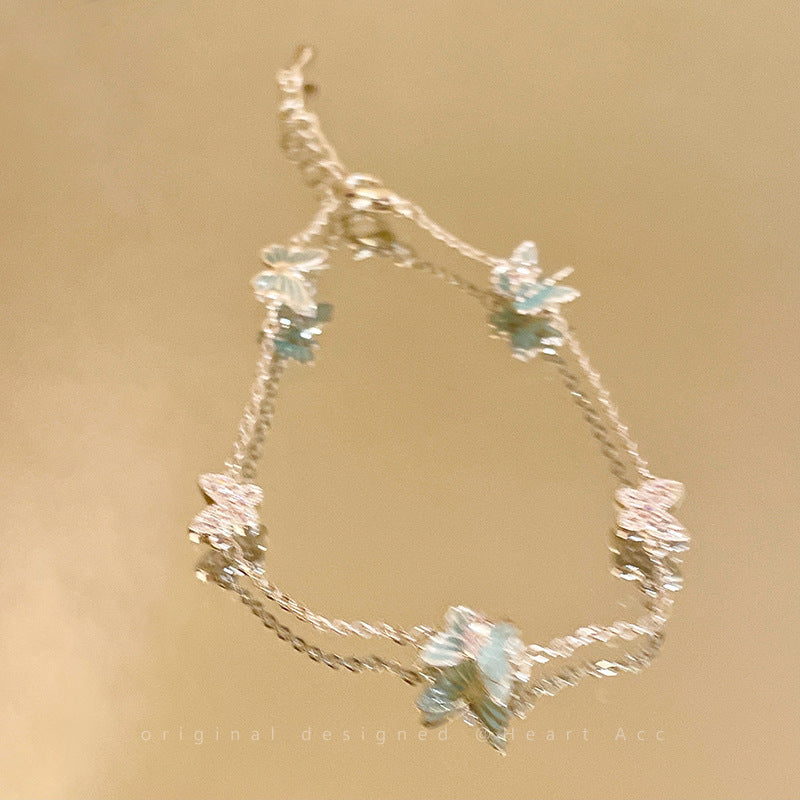 Mint blue butterfly pearl bracelet - women's fashion, high-end, sweet & exquisite jewelry, summer fresh & versatile accessory