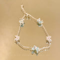 Mint blue butterfly pearl bracelet - women's fashion, high-end, sweet & exquisite jewelry, summer fresh & versatile accessory