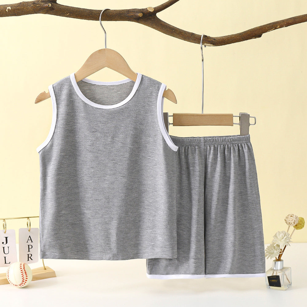 Kids' tank top set - lightweight modal loungewear for boys - sleeveless air conditioning suit - baby ice silk pajamas - summer boys' outfit