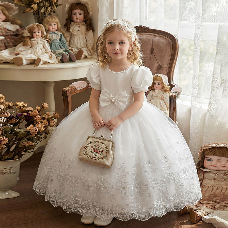 Flower girl wedding dress evening dress cross-border wedding female host retrogirldress lace clothing in stock wholesale