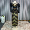 European and american cross-border african women's hotfix rhinestone & gold foil faux two-piece slim-fit dress