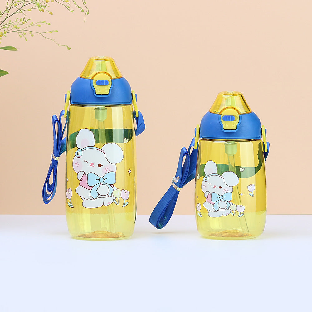 Factory custom cartoon cute kids water bottle student straw water jug big belly gift cup portable plastic water cup