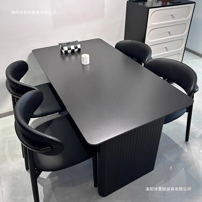 Italian-style black rock slab dining table set for small spaces - minimalist modern home furniture