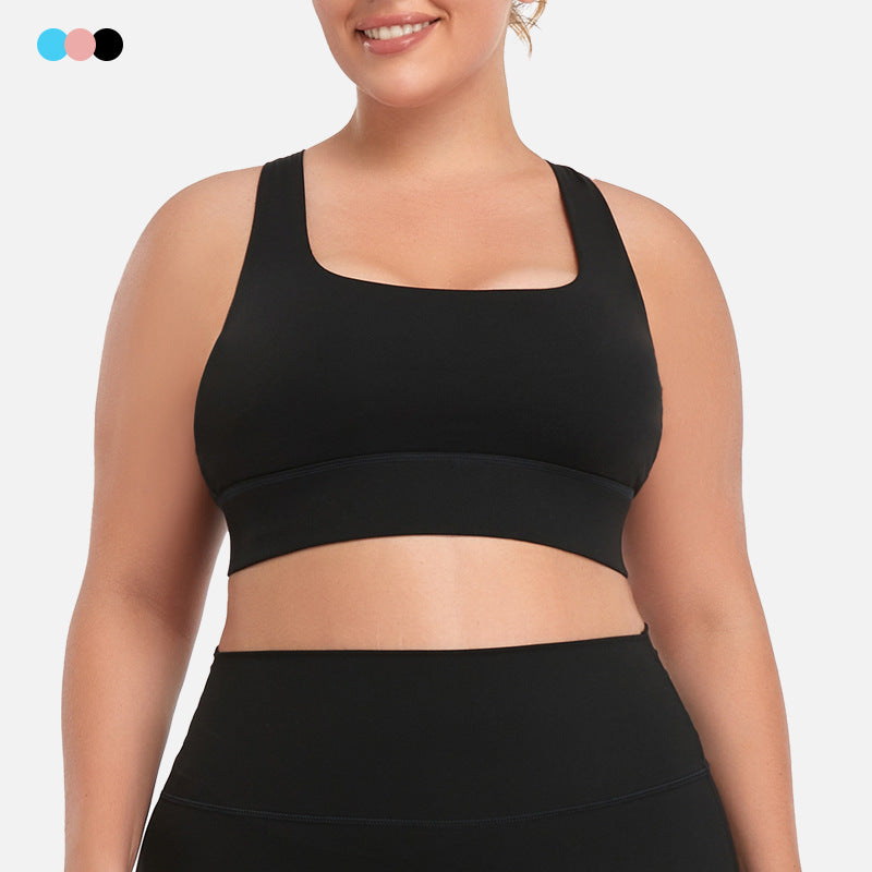 European and american plus size women's sports bra - high impact, shockproof, padded, yoga bra with racerback straps