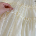 Girls' summer new beige flutter sleeve dress - baby casual style, fashionable, high-quality children's clothing, trendy brand