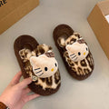 New autumn/winter cotton slippers: warm, comfortable leopard print kitten design, closed-toe fuzzy slippers for women, perfect for indoor use