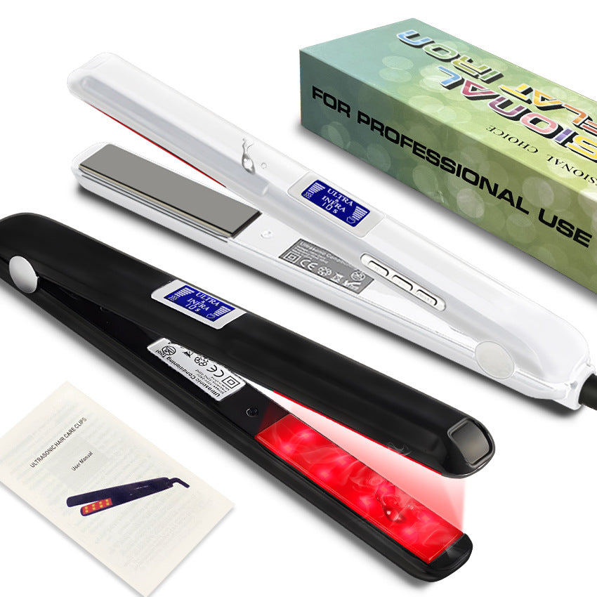 Cross-border ultrasonic hair straightener infrared low temperature splint hair salon protein correction special straight clip curling iron