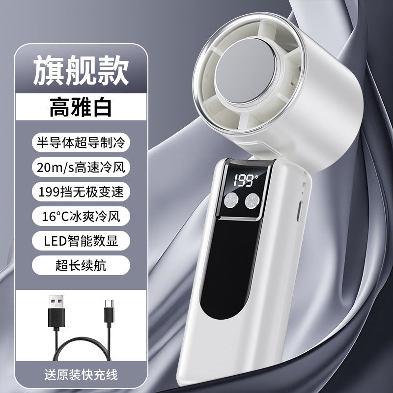 new ice-cooling high-speed fan, semiconductor refrigeration handheld fan, portable rechargeable foldable mini fan