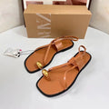 Za2025 women's summer new brown square-toe crossover casual flat sandals with gold buckle