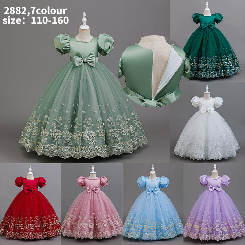 Export manufacturer processing personalized children's dresses princess dresses european and american style embroidered ready-made flower girl wedding dresses wholesale cross-border
