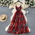 Luxury camisole dress for women -  summer collection: floral print, cinched waist, elegant, maxi length, french style