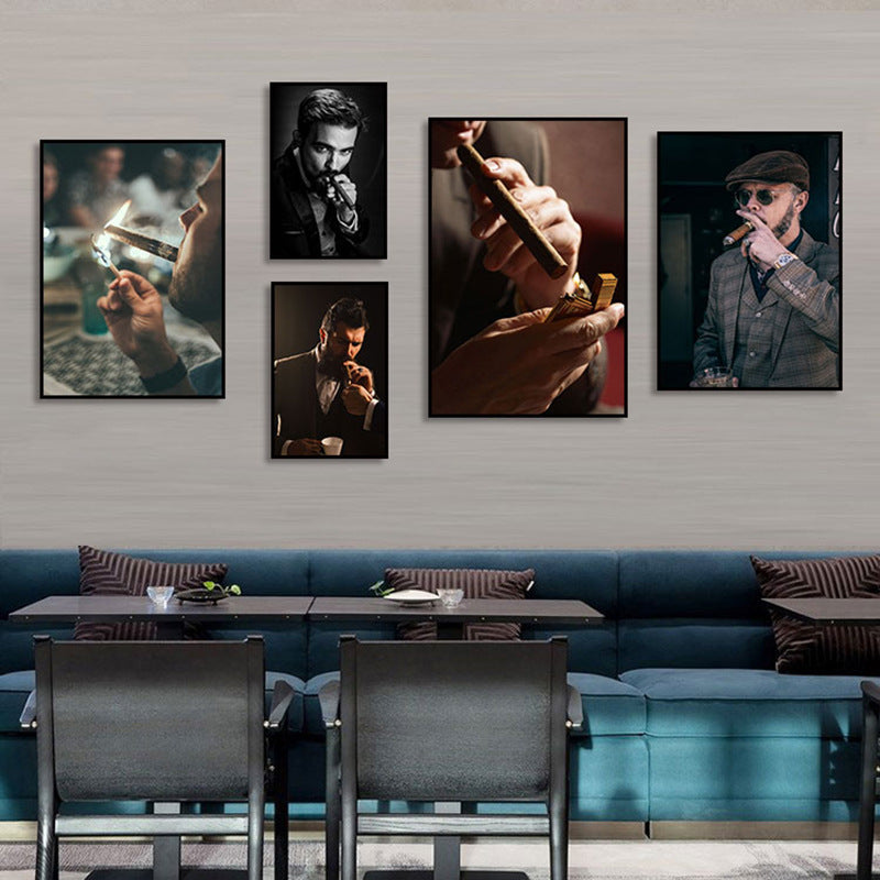 Cigar decorative painting bar clear bar hanging painting smoking retro coffee shop theme restaurant dining hotel box mural