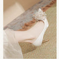 2025 new women's pointed-toe stiletto heel wedding shoes bridal shoes with floral embellishments for wedding dresses