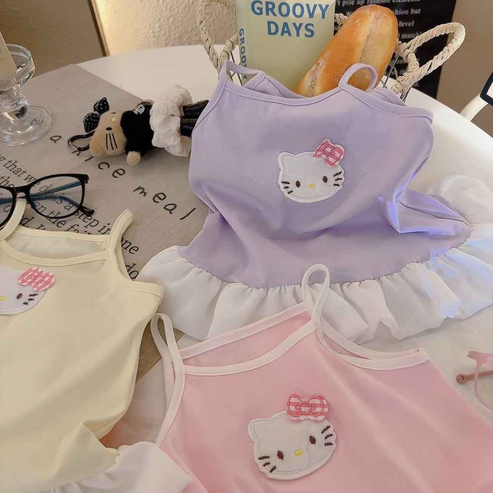 Girls' camisole dress -  new summer collection - sleeveless princess style with lace trim, cute cartoon design, and stylish camisole dress
