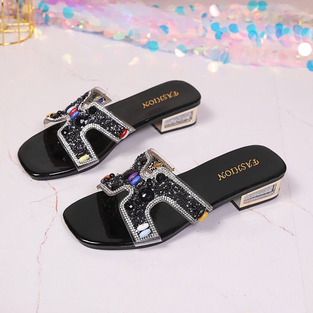 fashionplus size rhinestone slippers for women 2026 new arrivalelegant low-heeled casualoutwear beach sandals for women