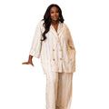 Plus size women's clothing for europe, america, and africa:  summer new arrivals - fashionable casual striped loose-fit shirt and high-waisted pants set