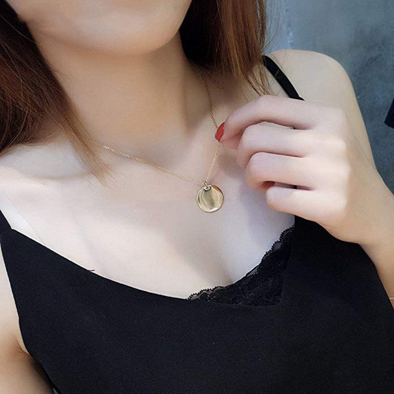European and american elegant double layer necklace for women, minimalist versatile round pendant stainless steel short choker clavicle chain - wholesale/distribution