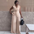 European and american cross-border women's fashion:  summer new collection - tie-waist vest top and wide-leg pants set