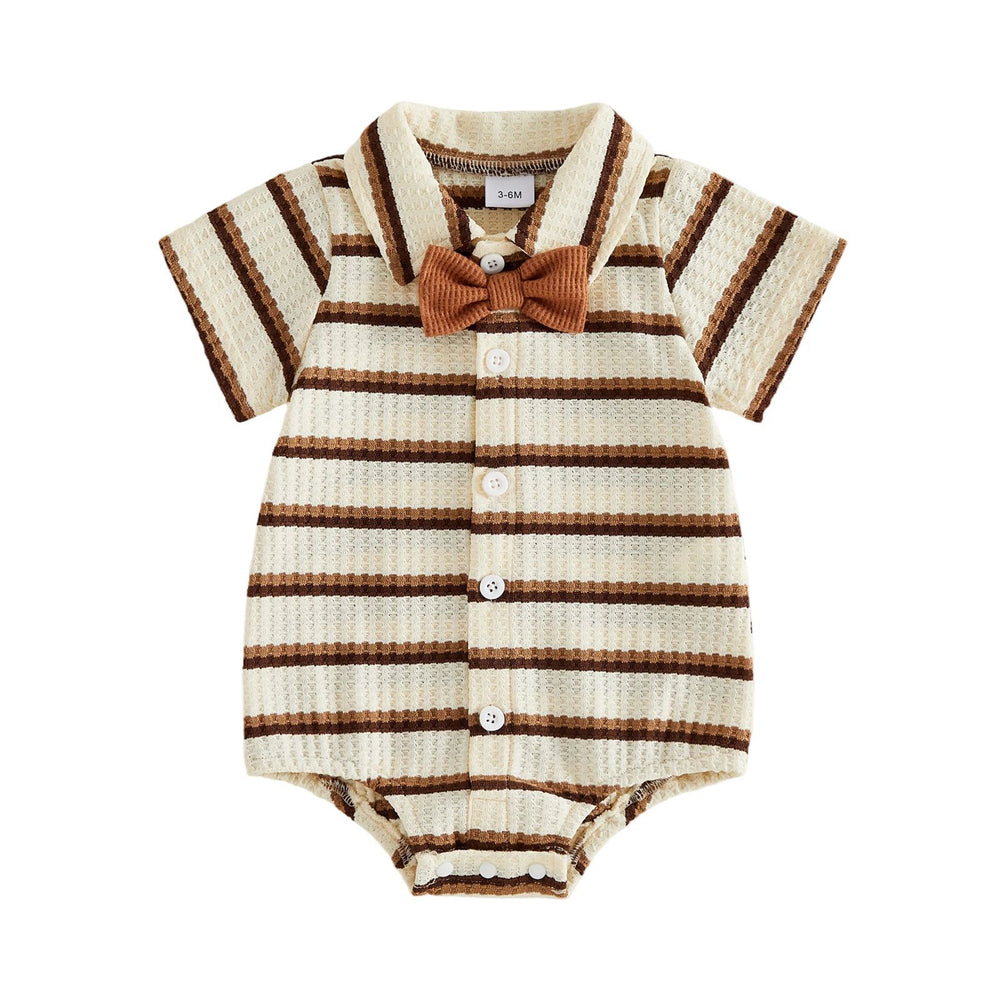 Baby boy & girl cute striped romper with turn-down collar