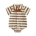 Baby boy & girl cute striped romper with turn-down collar