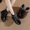 Winter ladieswear shoes middle-aged and elderly cotton shoes plus size heattechplaidfleece-linednon-slipflats soft bottom leather shoes wholesale