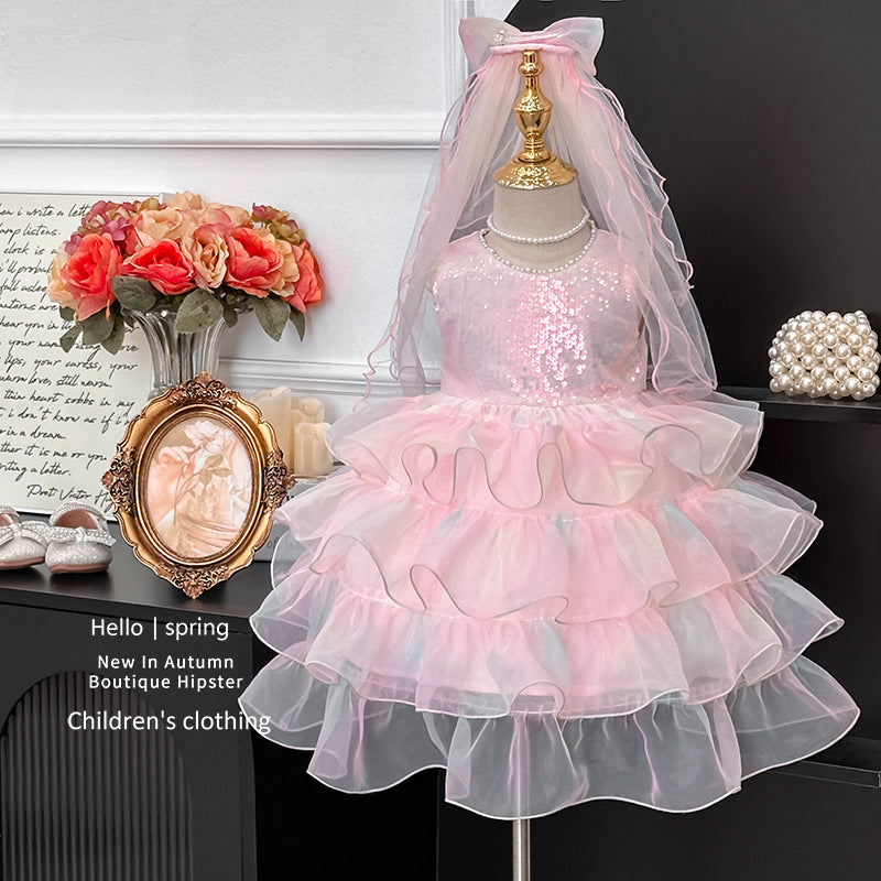 Girls' dress  summer new arrival: ultra-fairy princess dress with sequin lolita tutu skirt