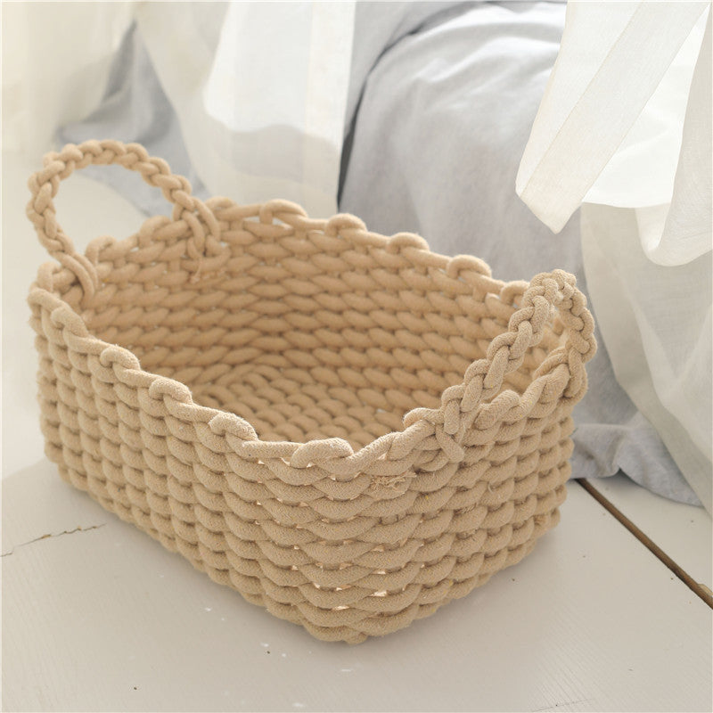 Japanese toys, cosmetics, woven cotton rope storage box, simple storage basket, snack key, desktop sundries basket, spot.