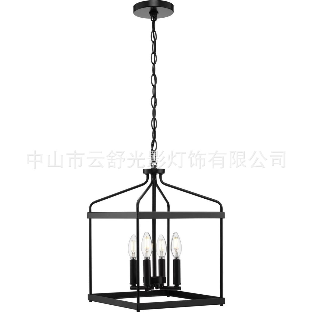 American retro industrial style square birdcage wrought iron glass Nordic creative personality wine bar counter living room dining room chandelier