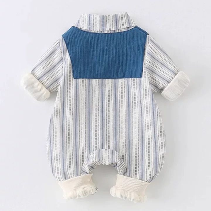 Spring autum baby khaki stripesk-style infant baby spring clothes long sleeves onesie rompers outing clothes