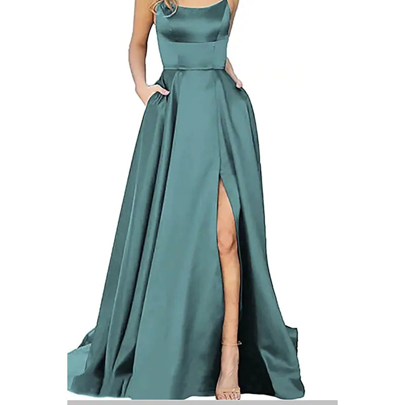 solid color european and american bridesmaid dresses long slimming off-the-shoulder best friend  fashion bridesmaid evening gowns
