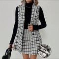 Aliexpress new arrival: women's elegant commute style tweed vest & midi skirt two-piece set (cross-border e-commerce)
