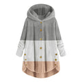 new fashion women's european and american button-down plush top color block multi-color hooded jacket