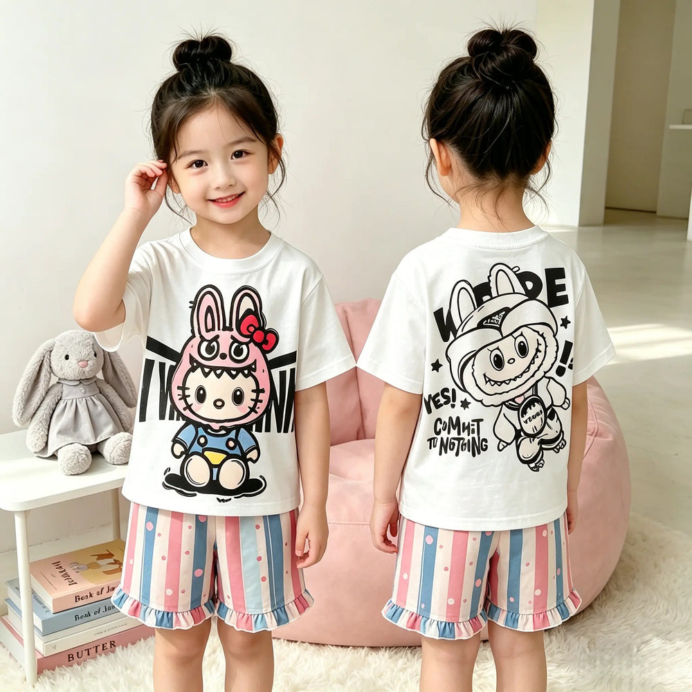 【matching family set】girls' sweet & cool pajama set - summer style, breathable short-sleeve loungewear for kids, matching family outfit, perfect for air-conditioned rooms