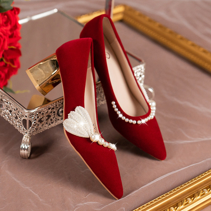 Ready-to-ship 2022 new red bridal shoes, engagement shoes, chunky heel red wedding shoes, bridesmaid performance shoes