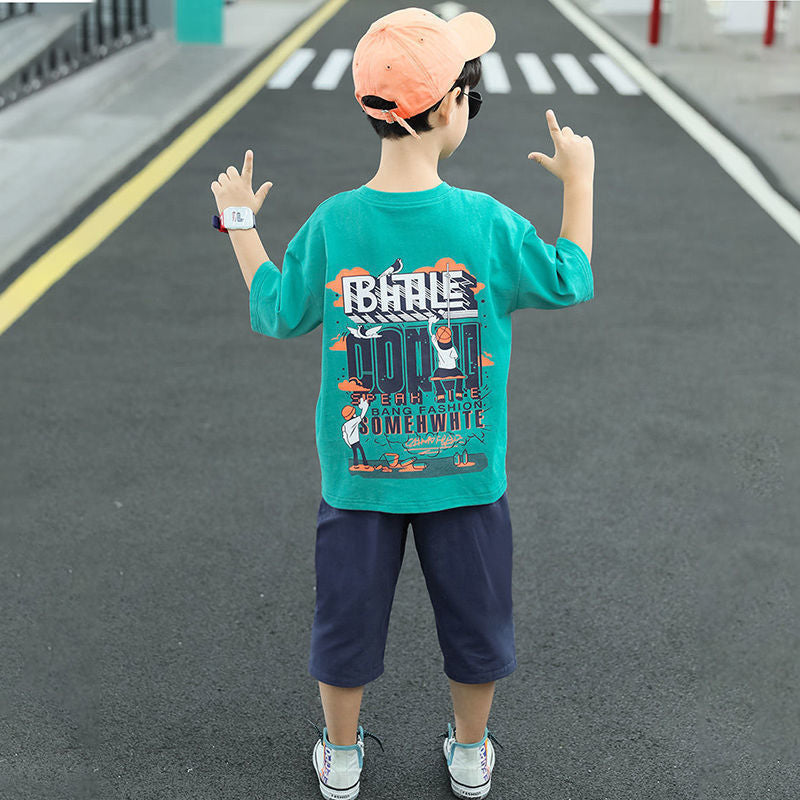 Boys' short-sleeve outfit set - summer collection,  new arrival - stylish korean fashion for mid-to-large children, trendy activewear & casual wear