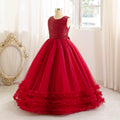 fashion style girl dress red classylong flower girl wedding dress evening dress mesh tutu skirt personalized model