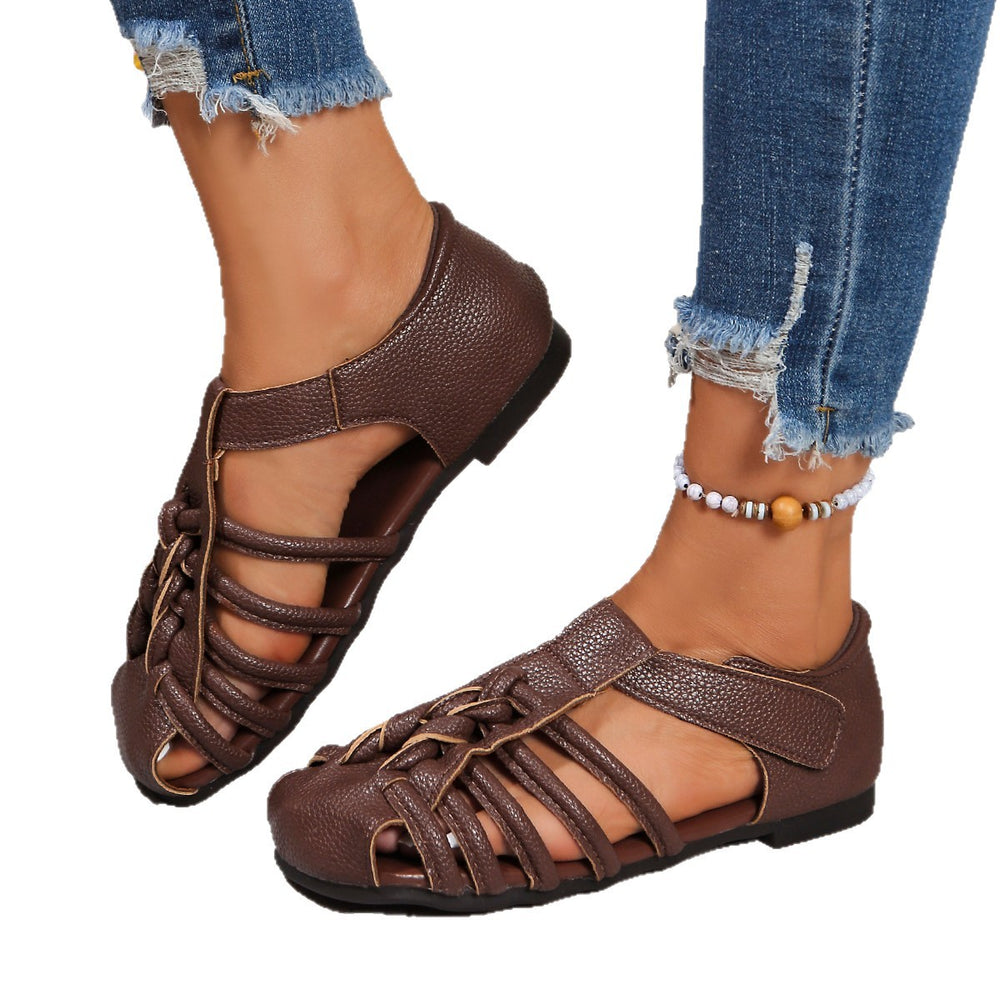 2026 summer new arrivals: woven round-toe breathable hollow-out retro sandals - comfortable, lightweight roman style women's footwear for cross-border e-commerce