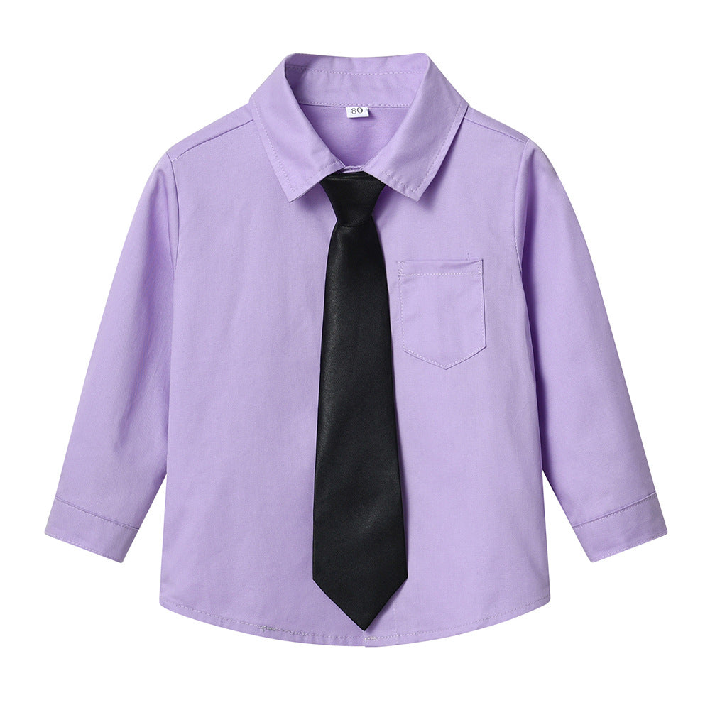 New boys' white long-sleeve shirt - perfect for school uniforms, performances, and everyday wear. korean style