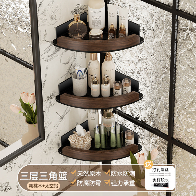 Walnut Triangle Shelf Bathroom Corner No Punching Space Aluminum Toilet Toilet Toilet Storage Shelf