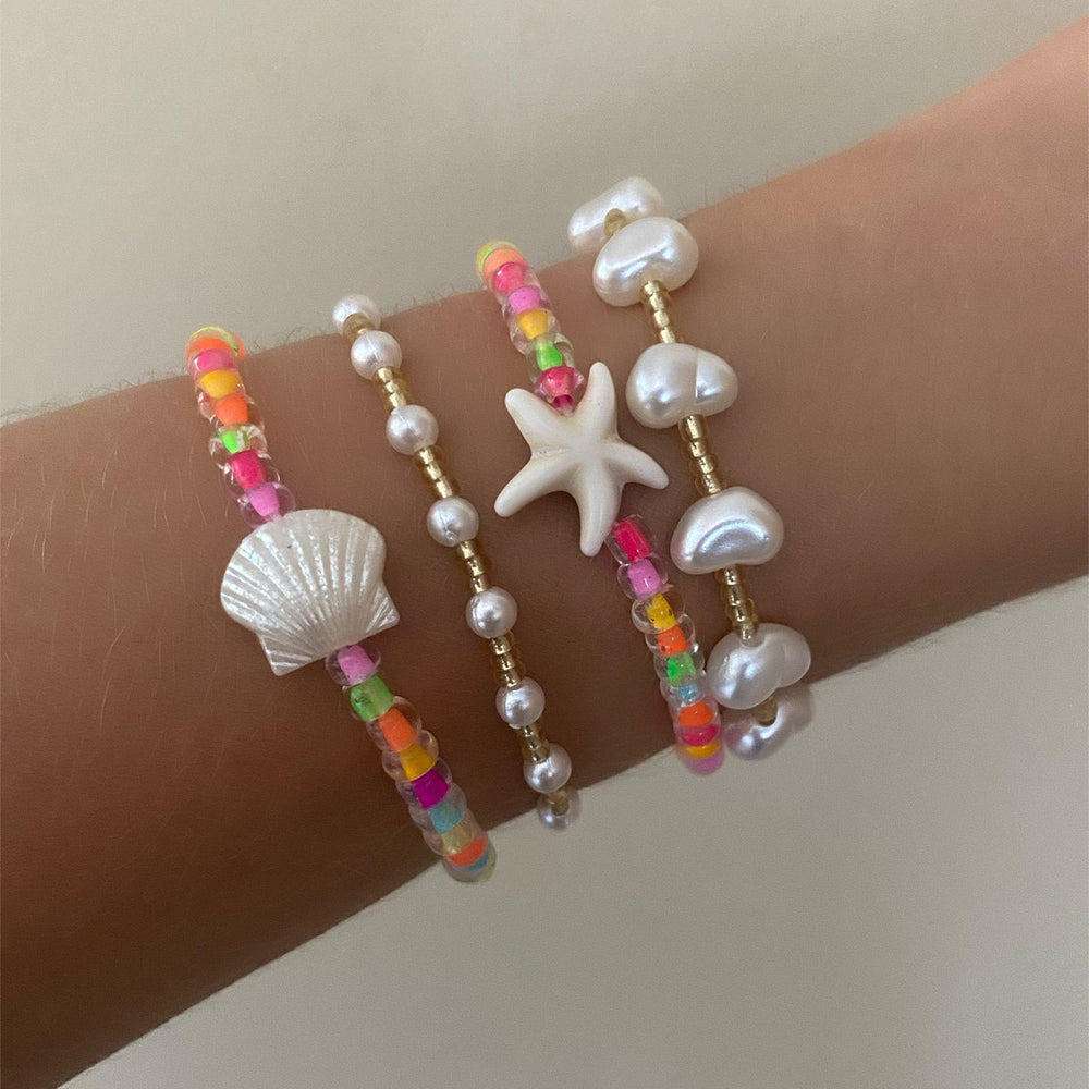 Bohemian bracelet set wholesale - european & american cross-border jewelry - starfish, seashell, beach-themed colorful seed bead & pearl bracelets