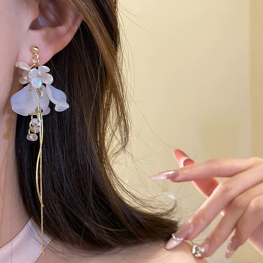 French romantic long floral tassel earrings - luxurious, elegant, and chic. a statement piece for the modern woman
