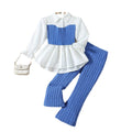 girls' pink knitted vest & lace-trimmed shirt set with woolen striped trousers - two-piece outfit for kids