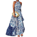 Ready-to-ship  summer new arrival: cross-border women's fashion sleeveless midi halter neck vacation print dress