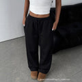 Girls' american retro black drawstring pocket wide-leg loose fit fleece-lined straight leg sweatpants