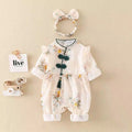 Newborn chinese style romper - spring/autumn crawling suit for baby girls - 100-day celebration double-layer long sleeve stylish outing jumpsuit